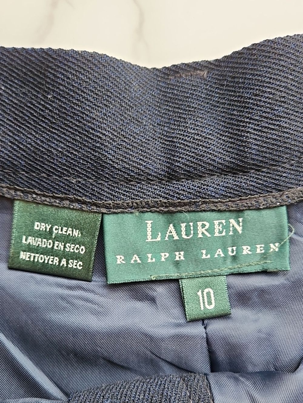 LAUREN Ralph Lauren Vintage Navy Worsted Wool Wide Leg Pants 10 - Picture 3 of 7